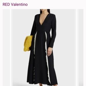 Red Valentino ruffled two tone silk midi dress